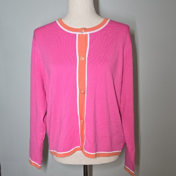 MARBLE Sweaters - MARBLE Fuchsia Cardigan with Coral Accents